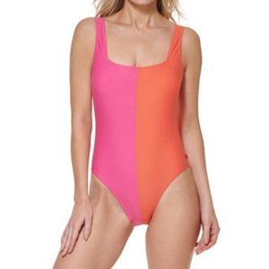 Tommy Hilfiger  Colorblock One-Piece Swimsuit Dahlia Orange Pink